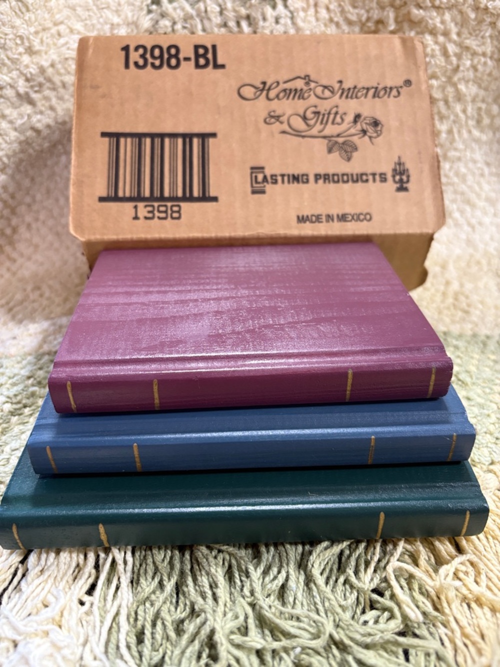 Home Interiors Stacked Accent Books - Plum, Navy, Forest Green